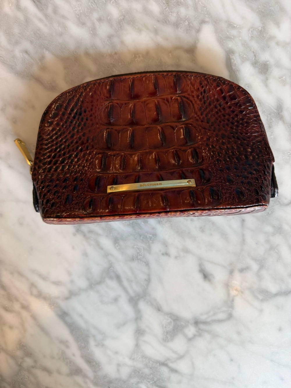 Brahmin Brown Croc-Embossed Cosmetic Pouch